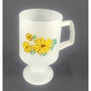 Vintage 1984 Tiara Daisy Pattern Frosted Pedestal Coffee Tea Mug 5-1/2 in Tall